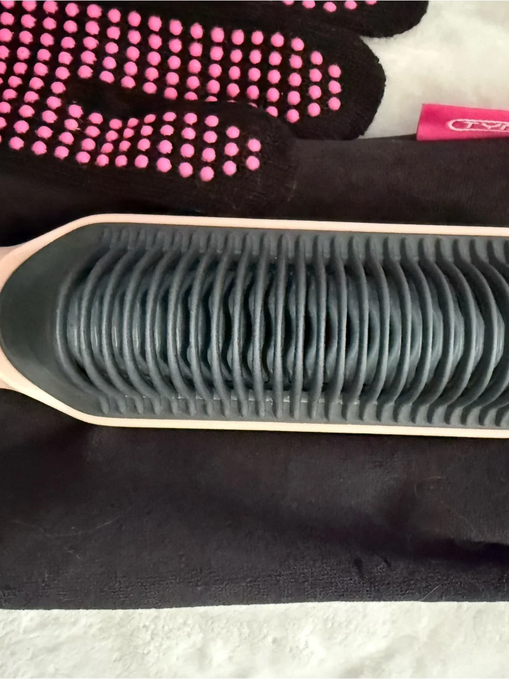 TYMO Pink Corded Hair Straightening Brush with Heat-Resistant Glove